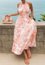 Women's Summer Ladies Fashion Sexy Low Back Printed Midi Dress Women's Summer Ladies Fashion Sexy Low Back Printed Midi Dress