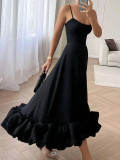 Women's Fashion Sexy Strap Solid Color Ball Long  Evening Dress