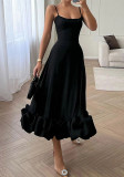 Women's Fashion Sexy Strap Solid Color Ball Long  Evening Dress