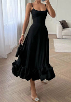 Women's Fashion Sexy Strap Solid Color Ball Long  Evening Dress