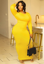 Women's Fashion Sexy Solid Color Round Neck Long Sleeve Slim Long Dress Women's Fashion Sexy Solid Color Round Neck Long Sleeve Slim Long Dress