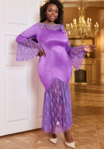 Bell Bottom Sleeve Lace Patchwork Fishtail Formal Party Dress Bell Bottom Sleeve Lace Patchwork Fishtail Formal Party Dress