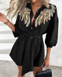 Women Sexy Wing Sequin Long Sleeve Shirt Dress