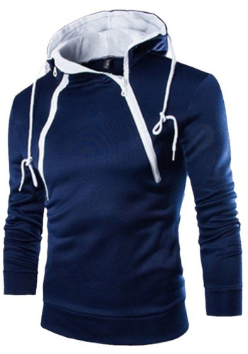 Spring Autumn Fashion Double Zipper Contrasting Hooded Men's Fleece Hoodies