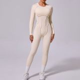 Autumn Winter One-Piece Low Back Tight Fitting Long-Sleeved Sports Jumpsuit