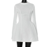 Women Solid Round Neck Long Sleeve Dress