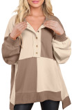 Autumn Winter Casual Patchwork Contrasting Loose Long Sleeve Top