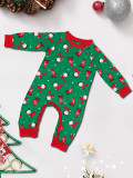Christmas Family Wear Green Print Santa Claus Long Sleeve Pants Pajama Set