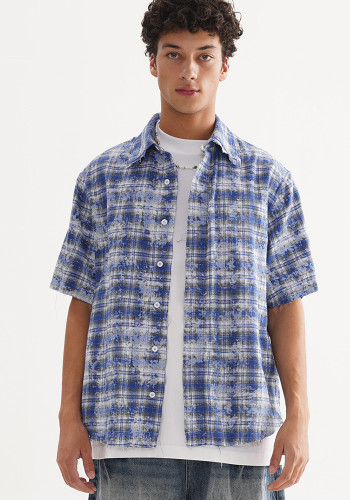 Casual Trendy Plaid Loose Short Sleeve Men's Shirt