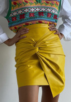 Women's Autumn Winter Street Fashion Pleats Bodycon Leather Mini Skirt