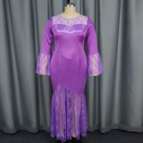 Bell Bottom Sleeve Lace Patchwork Fishtail Formal Party Dress