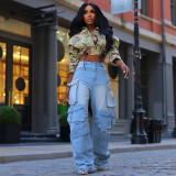 Autumn Crop Drawstring Flower Jacquard Long-Sleeved Women Jacket