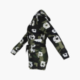 Spring Autumn Women's Camouflage Print Zipper Fashion Casual Hooded Two Piece Shorts Set