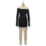 Women Fall Solid Long Sleeve Bodycon Dress