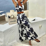 Women's Suit Summer Printed Strap Vest Top Long Skirt Two-Piece Set