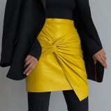 Women's Autumn Winter Street Fashion Pleats Bodycon Leather Mini Skirt