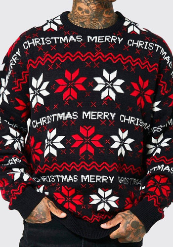 Men's Autumn Winter Christmas Jacquard Loose Long Sleeve Sweater