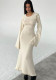 Solid Color Ruffle Low Back Women Knitting Long Dress