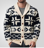Men's Vintage Jacquard Knitting Turndown Collar Sweater Jacket