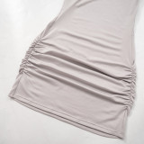 Women Fall Solid Long Sleeve Hooded Gathered Bodycon Dress