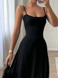 Women's Fashion Sexy Strap Solid Color Ball Long  Evening Dress