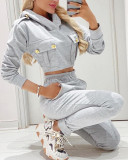 Women Gray Casual Hoodies and Pant Two Piece Set