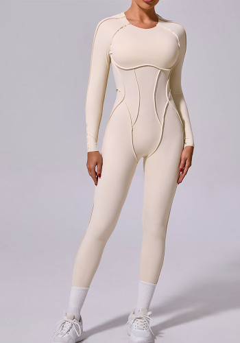 Autumn Winter One-Piece Low Back Tight Fitting Long-Sleeved Sports Jumpsuit