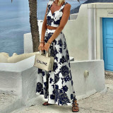 Women's Suit Summer Printed Strap Vest Top Long Skirt Two-Piece Set