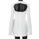 Women Solid Round Neck Long Sleeve Dress