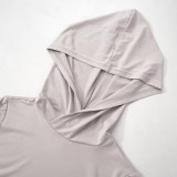 Women Fall Solid Long Sleeve Hooded Gathered Bodycon Dress