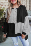 Autumn Winter Casual Patchwork Contrasting Loose Long Sleeve Top