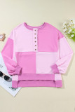 Autumn Winter Casual Patchwork Contrasting Loose Long Sleeve Top
