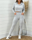 Women Gray Casual Hoodies and Pant Two Piece Set