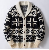 Men's Vintage Jacquard Knitting Turndown Collar Sweater Jacket