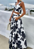 Women's Suit Summer Printed Strap Vest Top Long Skirt Two-Piece Set