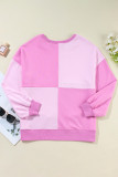 Autumn Winter Casual Patchwork Contrasting Loose Long Sleeve Top