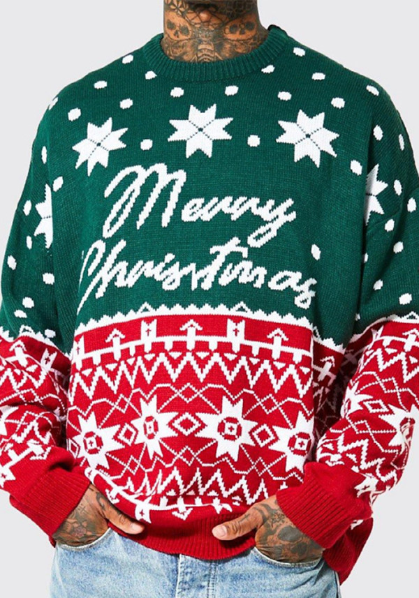 Men's Autumn Winter Christmas Knitting Shirt Jacquard Loose Pullover Sweater