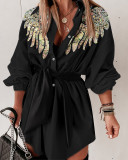 Women Sexy Wing Sequin Long Sleeve Shirt Dress