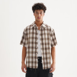 Summer Men's Fashion Trend Loose Short Sleeve Plaid Shirt