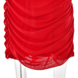 Women Autumn Bodycon Sexy Mesh Off Shoulder Gathered Dress