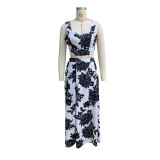 Women's Suit Summer Printed Strap Vest Top Long Skirt Two-Piece Set