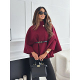 Women Solid Lace-Up Cape Coat