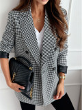 Women Autumn Turndown Collar Long Sleeve Career Plaid Blazer