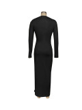 Women's Fashion Sexy Solid Color Round Neck Long Sleeve Slim Long Dress