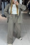 Women Autumn Winter Zipper Beaded Casual Hooded Hoodies Wide-Leg Pants Two-Piece Sports Suit