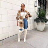 Women Plaid Cardigan Long Jacket