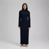 Women Casual Round Neck Wide Ribbed High-neck Knitting Dress