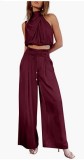 Women Summer Casual Sleeveless Crop Top Wide-leg Pants Two Piece Set