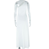 Women's Fashion Solid Color Slash Shoulder One-Shoulder Sleeveless Slit Long Dress