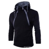 Spring Autumn Fashion Double Zipper Contrasting Hooded Men's Fleece Hoodies